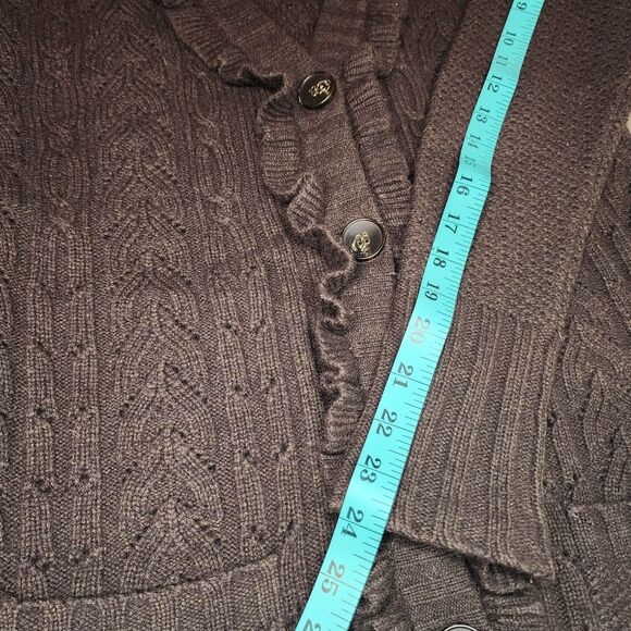 Y2k Juicy Couture Cardigan Sweater Wool Cashmere Cable Knit Ruffle Button Medium - Picture 9 of 11